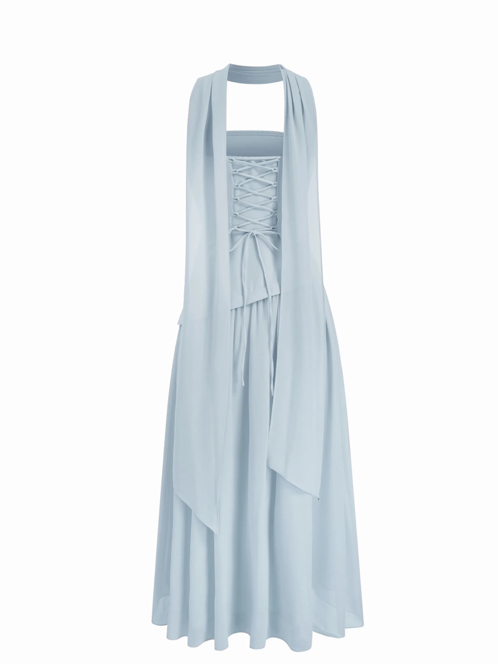 NWT CIDER CHIFFON SCULPTURAL HALTER NECKLINE LACE UP MAXI BOBYCON DRESS - Picture 7 of 16